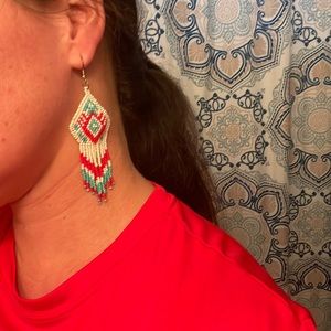 Beaded red, white, and turquoise earrings earrings